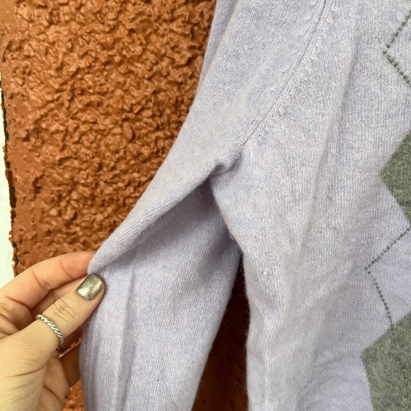 Talbots Purple Gray Lambswool Angora Rabbit Argyle Cardigan Sweater Large - Picture 4 of 6